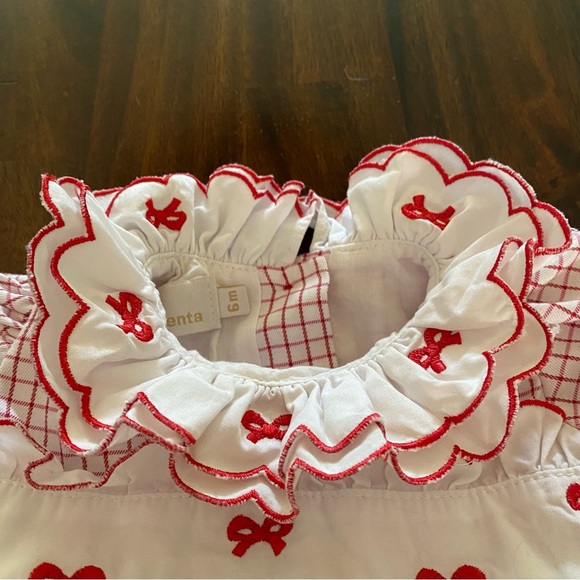 Sal & Pimenta  Bubble Red Squares with Embroidered Bows - Picture 2 of 13